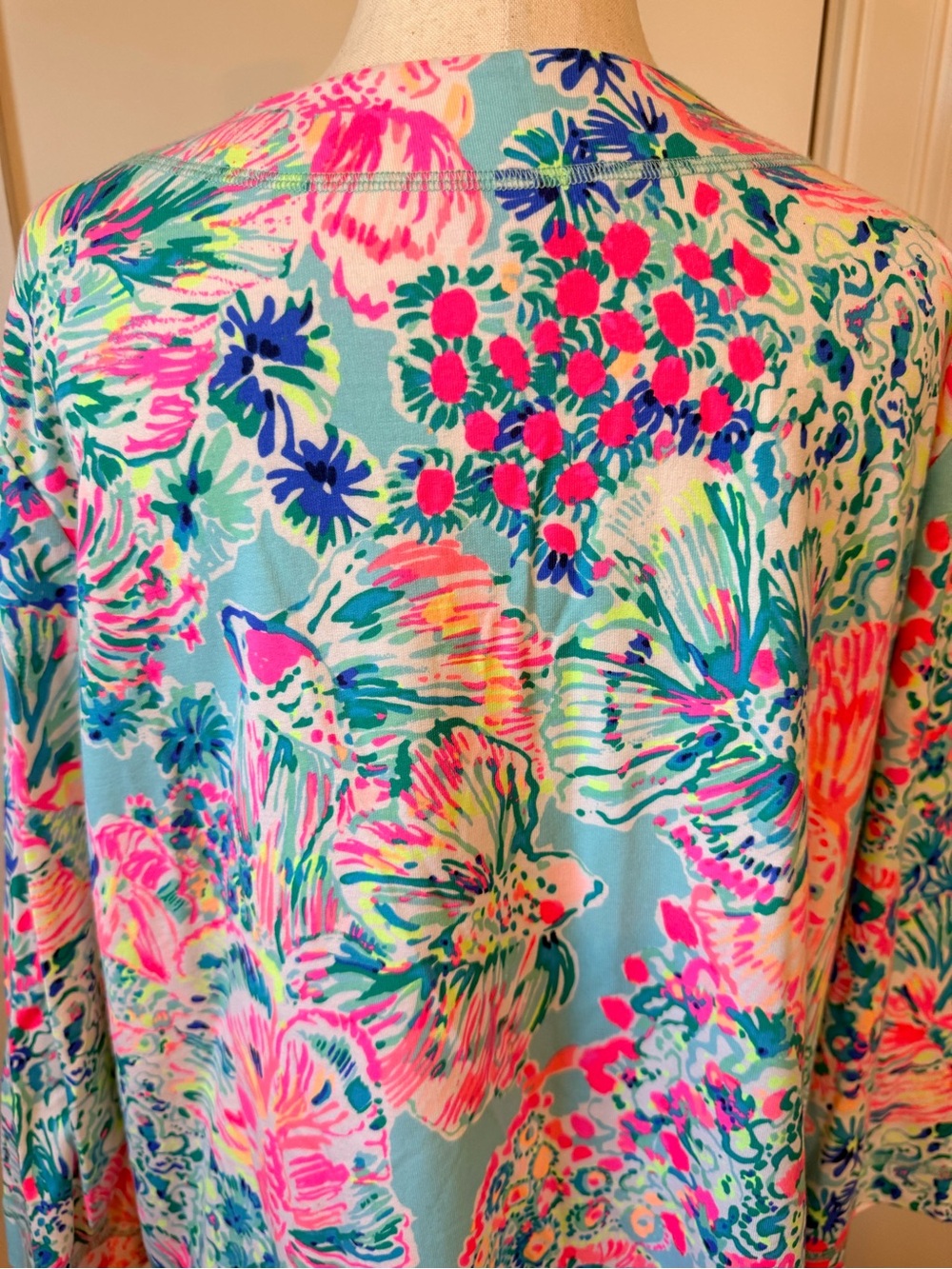 Lilly Pulitzer Aqua Floral Shift Dress with Pink and Blue Accents - Picture 6 of 12